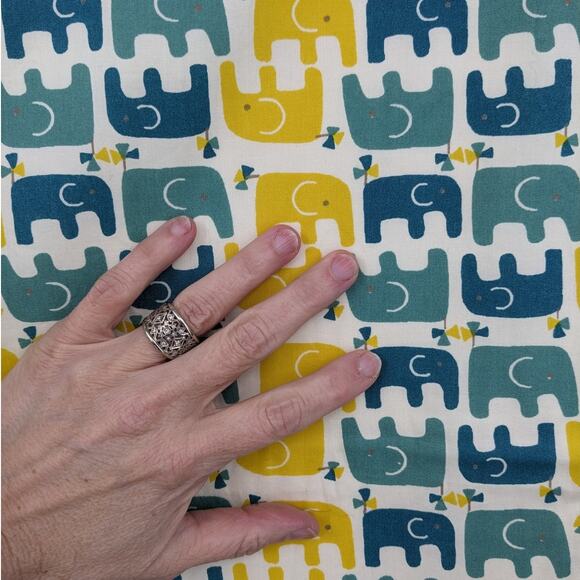 NEW Receiving BABY BLANKET Handmade Cotton 28x36 Blue & Yellow Elephants Fabric - Picture 3 of 6